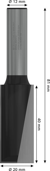 BOSCH PRO Nutfräser, zweischneidig, Ø 20 x L 40, Schaft 12 mm BOSCH PRO Nutfräser, zweischneidig, Ø 20 x L 40, Schaft 12 mm