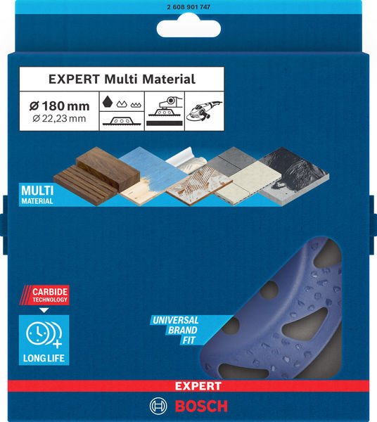 BOSCH EXPERT Multi Material Carbide-Topfscheibe grob, flach, 180 mm, 22,23 mm BOSCH EXPERT Multi Material Carbide-Topfscheibe grob, flach, 180 mm, 22,23 mm