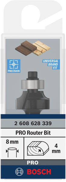BOSCH PRO Abrundfräser, R 4, Schaft 8 mm