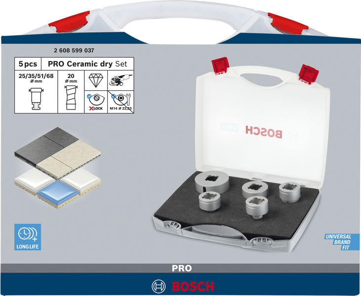 BOSCH PRO Ceramic dry X-Lock Bohrkronen-Set, 68x33, 51x33, 35x33, 25x33, 20 mm, 5-tlg.