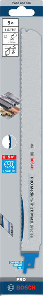 BOSCH PRO Medium-Thick Metal precise S1237BEF Säbelsägeblatt, 1,1x25x300 mm, 5-tlg. BOSCH PRO Medium-Thick Metal precise S1237BEF Säbelsägeblatt, 1,1x25x300 mm, 5-tlg.