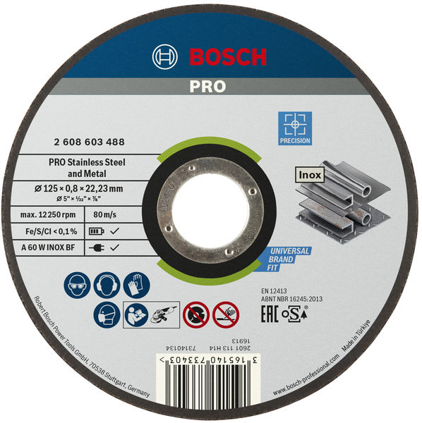 BOSCH PRO Stainless Steel and Metal Gebundene Trennscheibe, 125x0,8x22,23 mm, gerade
