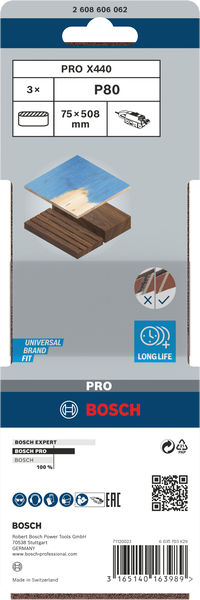 BOSCH PRO X440 Schleifband, 75 x 508 mm, G80 BOSCH PRO X440 Schleifband, 75 x 508 mm, G80