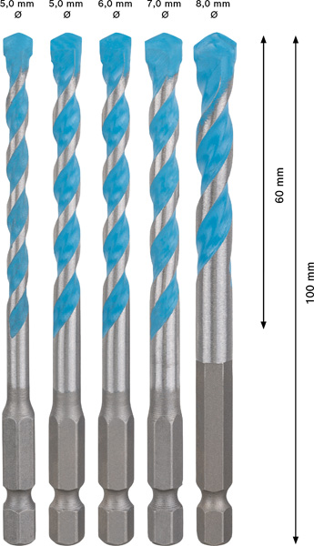 BOSCH EXPERT HEX-9 Multi Construction Bohrer-Set, 5,5/6/7/8x100 mm, 5-tlg. BOSCH EXPERT HEX-9 Multi Construction Bohrer-Set, 5,5/6/7/8x100 mm, 5-tlg.