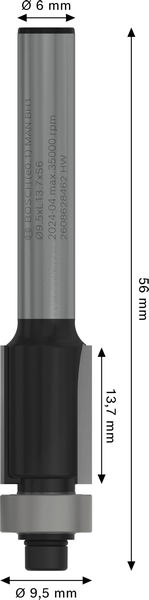 BOSCH PRO Bündigfräser mit untenlieg. Führungskugellager, Ø 9,5 x L 13,7, Schaft 6 mm BOSCH PRO Bündigfräser mit untenlieg. Führungskugellager, Ø 9,5 x L 13,7, Schaft 6 mm