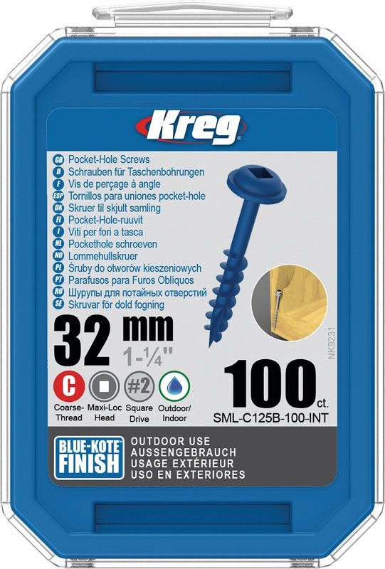 KREG Kreg Pocket-Hole Schrauben 64 mm, Blue-Kote™, Maxi-Loc, Grobgewinde, 125 Stück KREG Kreg Pocket-Hole Schrauben 64 mm, Blue-Kote™, Maxi-Loc, Grobgewinde, 125 Stück
