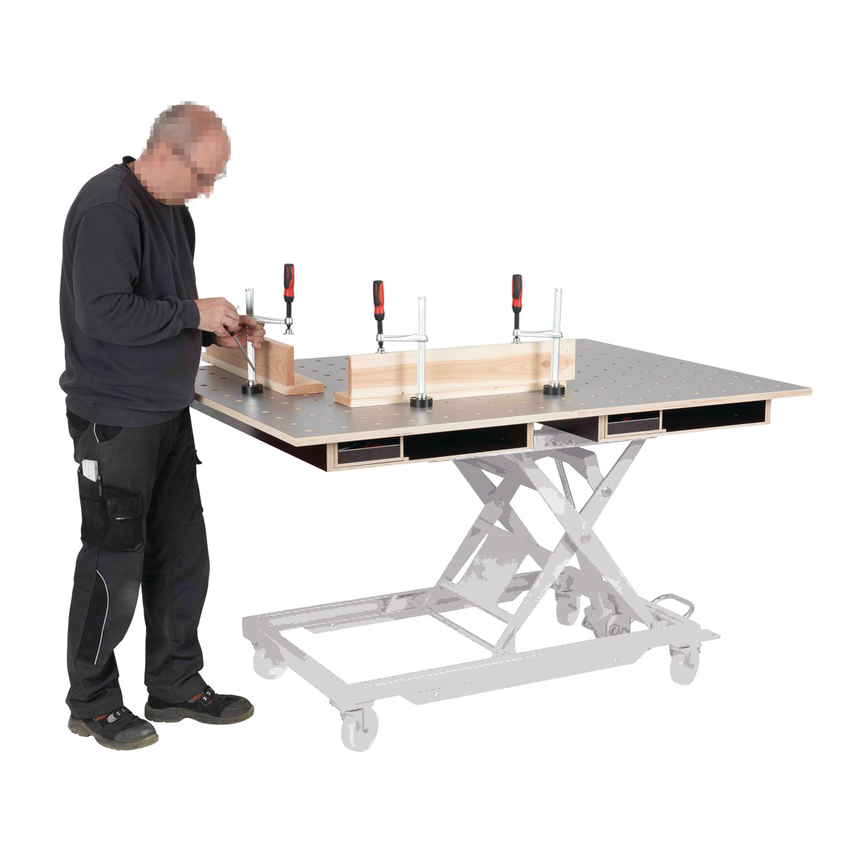 HOLZKRAFT Tischoberteil 120x80 cm, HPL Lochrasterplatte Ø20 mm, mit Schubkasten