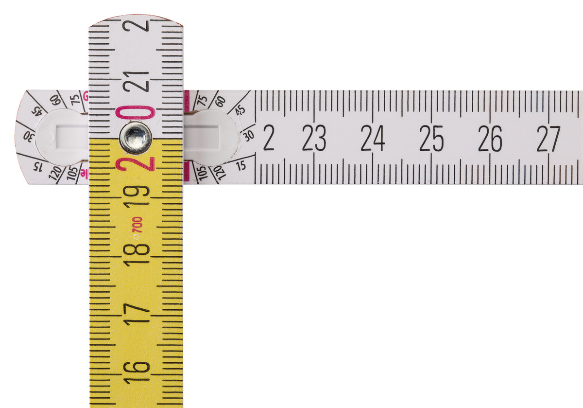 STABILA Zollstock Type 717, 2 m, weiß, weiß/gelbe metrische Schnellablese-Skala, Winkelfunktion, Meterstab aus PEFC-zertifiziertem Holz, Polyamid-Gelenke