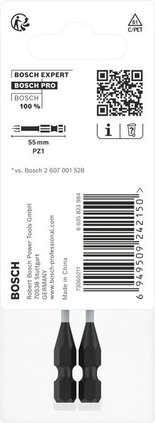 BOSCH PRO Pozidriv Impact Bit, PZ1, 55 mm, 2-tlg. BOSCH PRO Pozidriv Impact Bit, PZ1, 55 mm, 2-tlg.