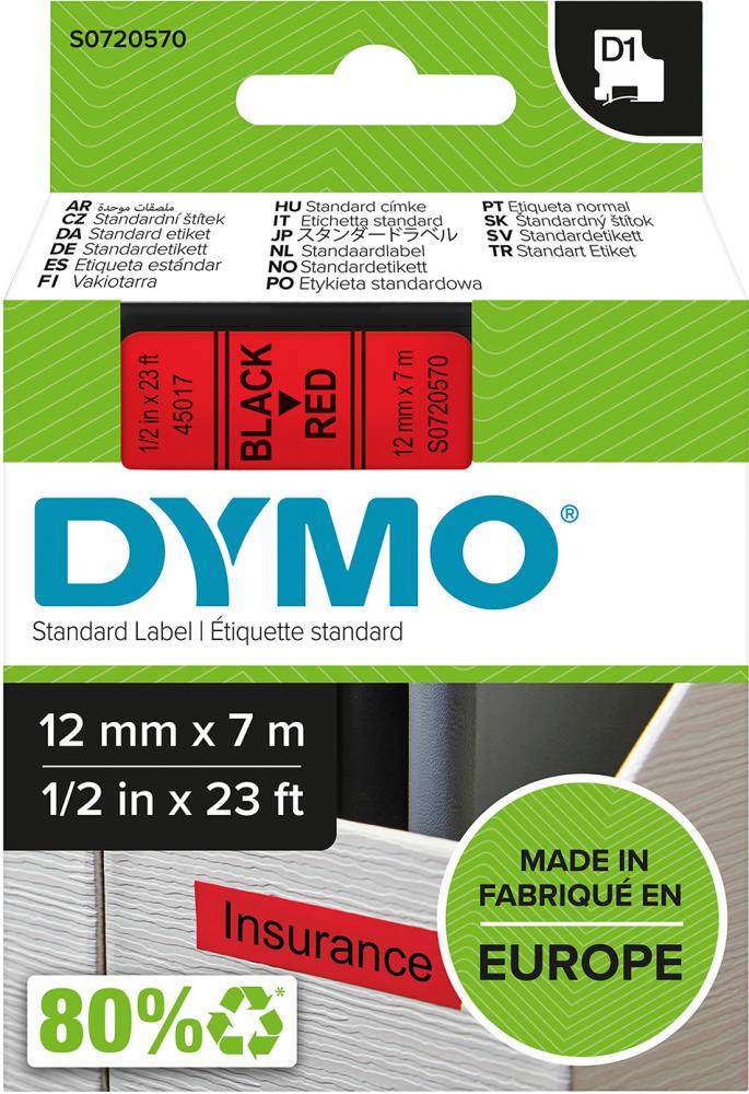 DYMO Schriftband D1 45017 schwarz/rot 12mmx7m DYMO DYMO Schriftband D1 45017 schwarz/rot 12mmx7m DYMO
