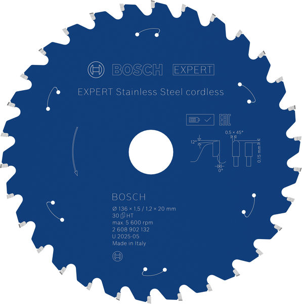 BOSCH EXPERT Stainless Steel Kreissägeblatt, 136x20 mm, Z30