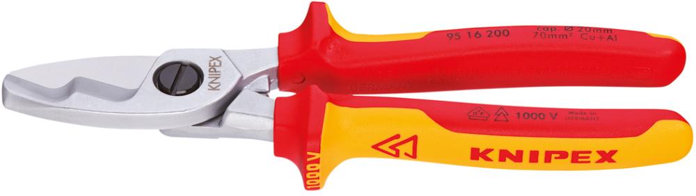 KNIPEX 95 16 200 Kabelschere mit Doppelschneide isoliert mit Mehrkomponenten-Hüllen, VDE-geprüft verchromt 200 mm KNIPEX 95 16 200 Kabelschere mit Doppelschneide isoliert mit Mehrkomponenten-Hüllen, VDE-geprüft verchromt 200 mm