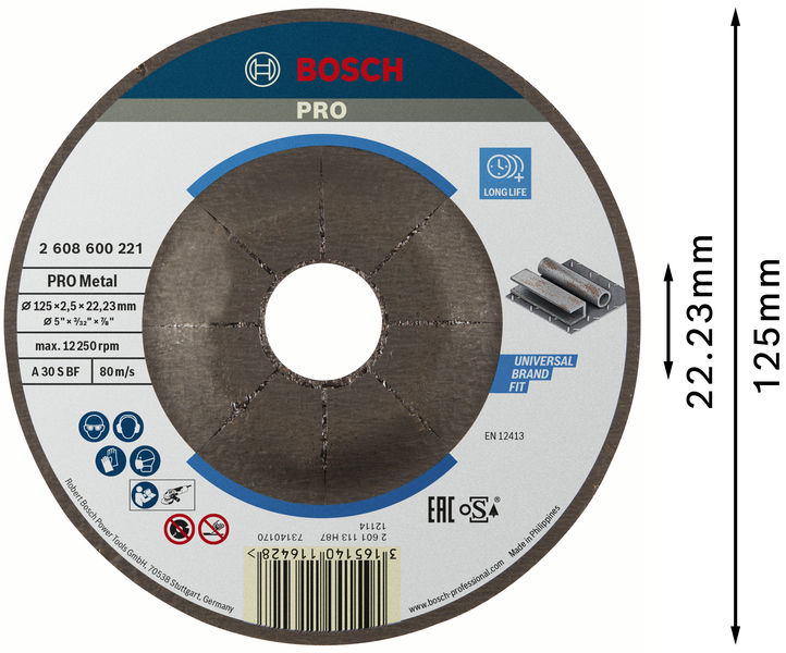 BOSCH PRO Metal Trennscheibe, 125 x 2.5 x 22.23 mm, gekröpft, oSa
