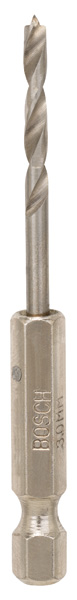 BOSCH Holzspiralbohrer mit 1/4-Zoll Sechskantschaft, 3 x 33 x 74 mm