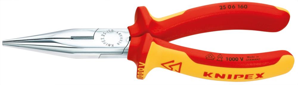 KNIPEX 25 06 160 Flachrundzange mit Schneide (Radiozange) isoliert mit Mehrkomponenten-Hüllen, VDE-geprüft verchromt 160 mm KNIPEX 25 06 160 Flachrundzange mit Schneide (Radiozange) isoliert mit Mehrkomponenten-Hüllen, VDE-geprüft verchromt 160 mm