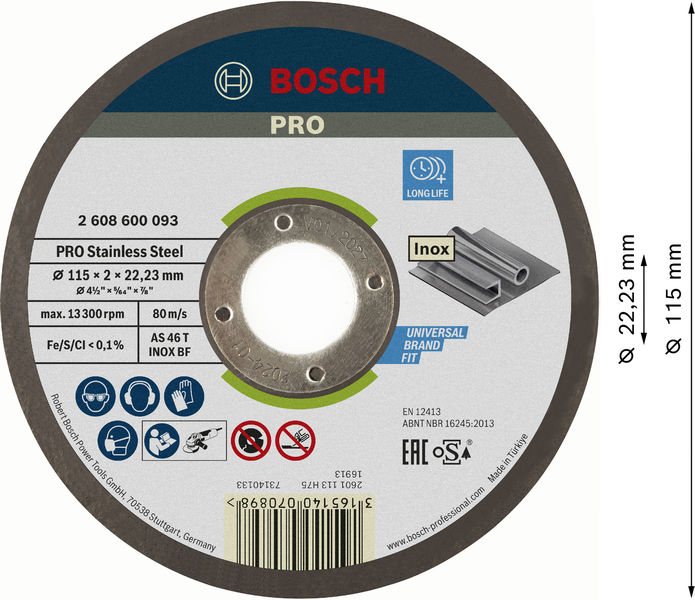 BOSCH PRO Stainless Steel Trennscheibe, 115 x 2 x 22,23 mm