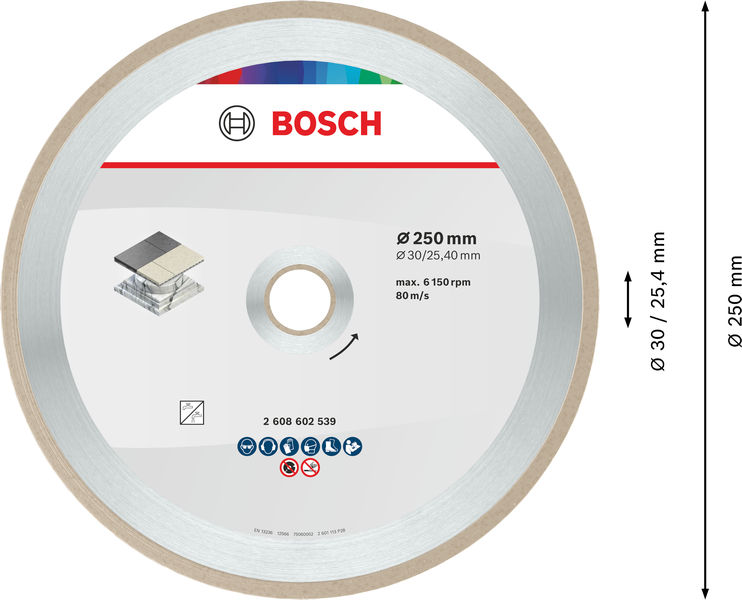 BOSCH Ceramic Trennscheibe, 250 x 7 mm, Bohrung 30/25,40 mm