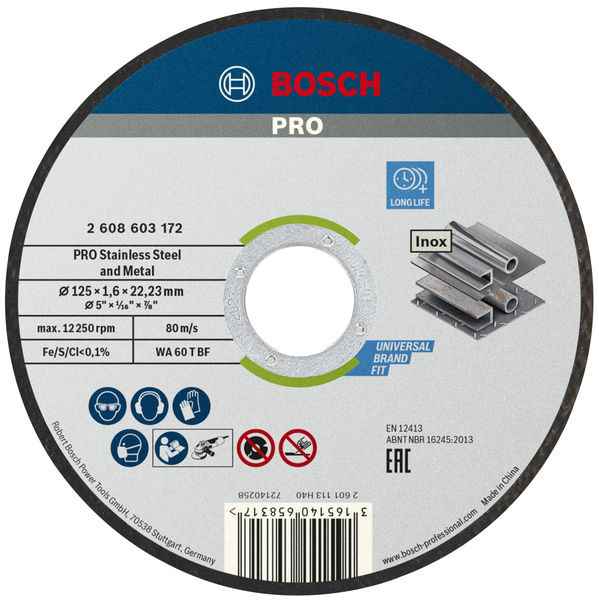 BOSCH PRO Stainless Steel and Metal Trennscheibe, 125 x 1.6 x 22.23 mm, gerade