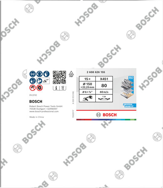BOSCH X451 Fächerschleifscheibe, 150 x 22,23 mm, K80, Z29, 15-tlg BOSCH X451 Fächerschleifscheibe, 150 x 22,23 mm, K80, Z29, 15-tlg