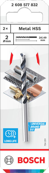 BOSCH Metal HSS Spiralbohrer, 2 x 24 x 49 mm, CYL-Schaft, 2-teilig BOSCH Metal HSS Spiralbohrer, 2 x 24 x 49 mm, CYL-Schaft, 2-teilig