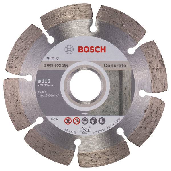 BOSCH Diamanttrennscheibe Standard for Concrete, 115 x 22,23 x 1,6 x 10 mm, 1er-Pack BOSCH Diamanttrennscheibe Standard for Concrete, 115 x 22,23 x 1,6 x 10 mm, 1er-Pack
