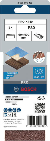 BOSCH PRO X440 Schleifband, 60 x 400 mm, 80, 3-tlg.