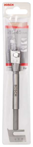 BOSCH Flachfräsbohrer, verstellbar, Sechskant 15 - 45 mm, 25 - 45 mm, 120 mm BOSCH Flachfräsbohrer, verstellbar, Sechskant 15 - 45 mm, 25 - 45 mm, 120 mm