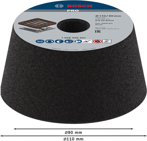 BOSCH PRO Metal Konischer Schleiftopf, 90 x 110 x 55 mm, K16