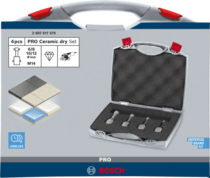 BOSCH PRO Ceramic Trockenbohrkronen-Set, 6x30, 8x30, 10x30, 12x30 mm, M14, 4-tlg. BOSCH PRO Ceramic Trockenbohrkronen-Set, 6x30, 8x30, 10x30, 12x30 mm, M14, 4-tlg.