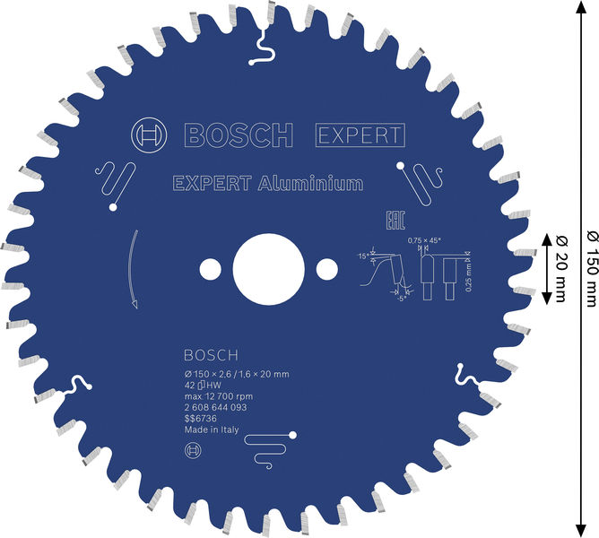 BOSCH EXPERT Aluminium Kreissägeblatt, 150x2,6/1,6x20 mm, Z42 BOSCH EXPERT Aluminium Kreissägeblatt, 150x2,6/1,6x20 mm, Z42