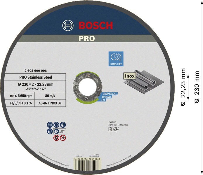 BOSCH PRO Stainless Steel Trennscheibe, 230 x 2 x 22,23 mm