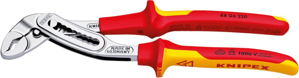 KNIPEX 88 06 250 Alligator® Wasserpumpenzange isoliert mit Mehrkomponenten-Hüllen, VDE-geprüft verchromt 250 mm KNIPEX 88 06 250 Alligator® Wasserpumpenzange isoliert mit Mehrkomponenten-Hüllen, VDE-geprüft verchromt 250 mm