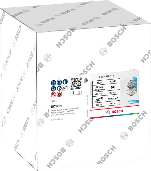BOSCH X451 Fächerschleifscheibe, 125 x 22,23 mm, K60, Z29, 15-tlg BOSCH X451 Fächerschleifscheibe, 125 x 22,23 mm, K60, Z29, 15-tlg