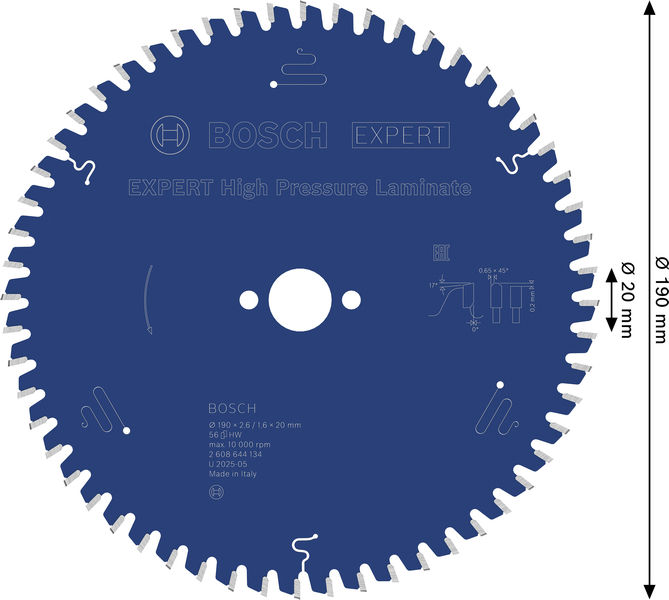 BOSCH EXPERT High Pressure Laminate Kreissägeblatt, 190x2,6/1,6x20 mm, Z56