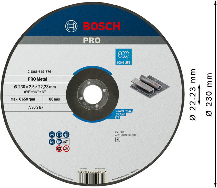 BOSCH PRO Metal Trennscheibe, 230 x 2,5 x 22.23 mm, gekröpft BOSCH PRO Metal Trennscheibe, 230 x 2,5 x 22.23 mm, gekröpft