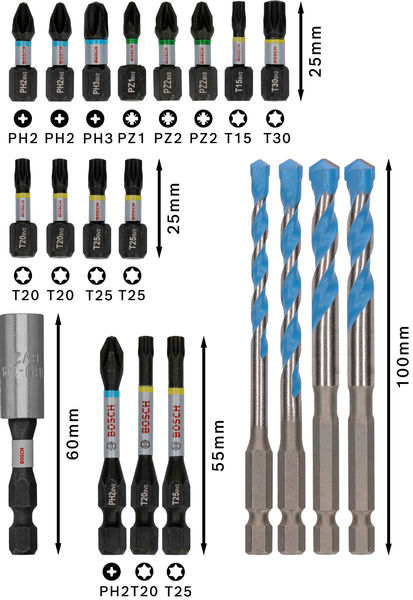 BOSCH PRO Impact Schrauberbits und Multi Construction Bohrer Set, 20-tlg. BOSCH PRO Impact Schrauberbits und Multi Construction Bohrer Set, 20-tlg.