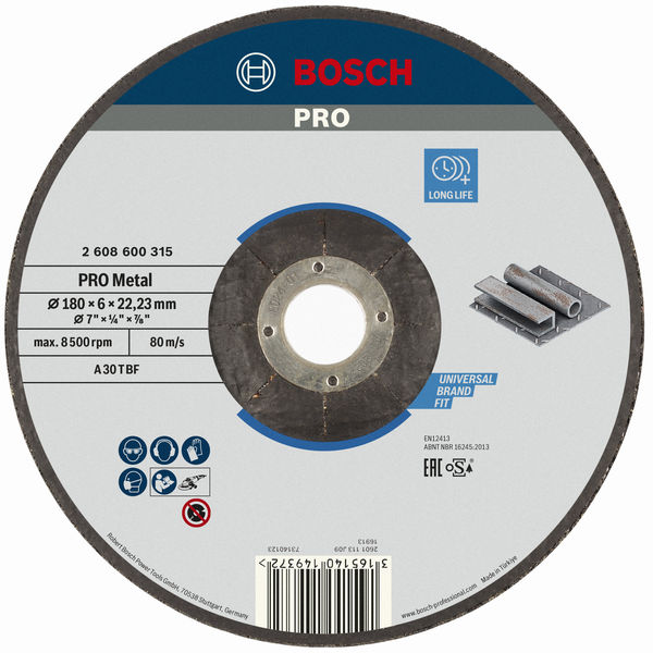 BOSCH PRO Metal Schleifscheibe, 180 x 6 x 22.23 mm, oSa BOSCH PRO Metal Schleifscheibe, 180 x 6 x 22.23 mm, oSa