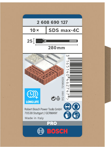 BOSCH PRO SDS max-4C Flachmeißel-Set, 25 x 280 mm, 10-tlg.