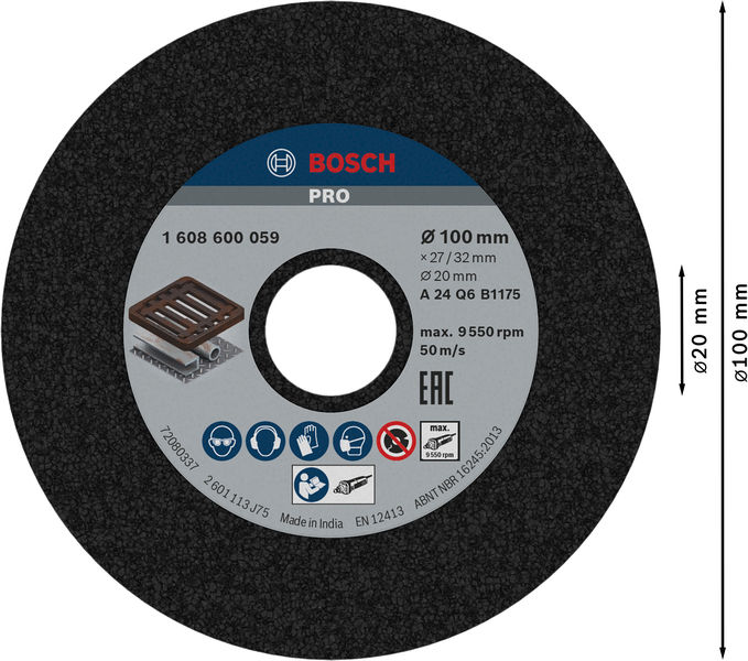 BOSCH PRO Metal Schleifscheibe, 100 x 27 x 20 mm, K24 BOSCH PRO Metal Schleifscheibe, 100 x 27 x 20 mm, K24
