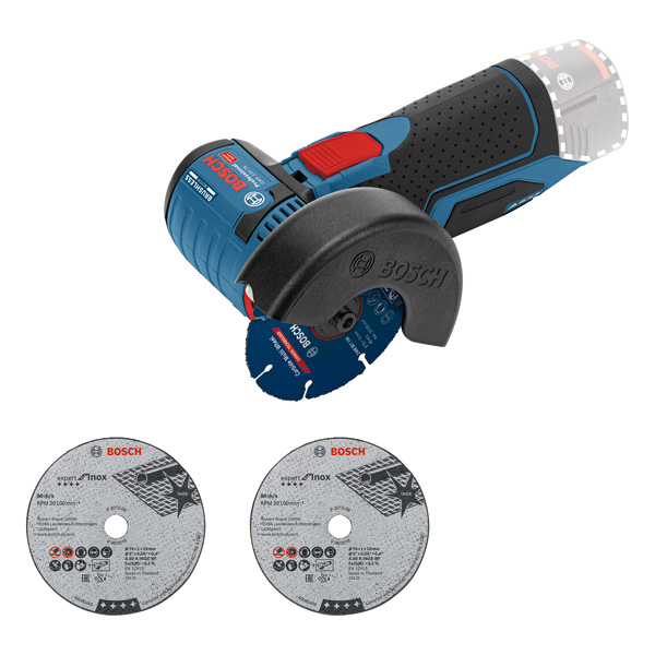 BOSCH Akku-Winkelschleifer GWS 12V-76 in Karton mit Trenn-/Schleifscheiben