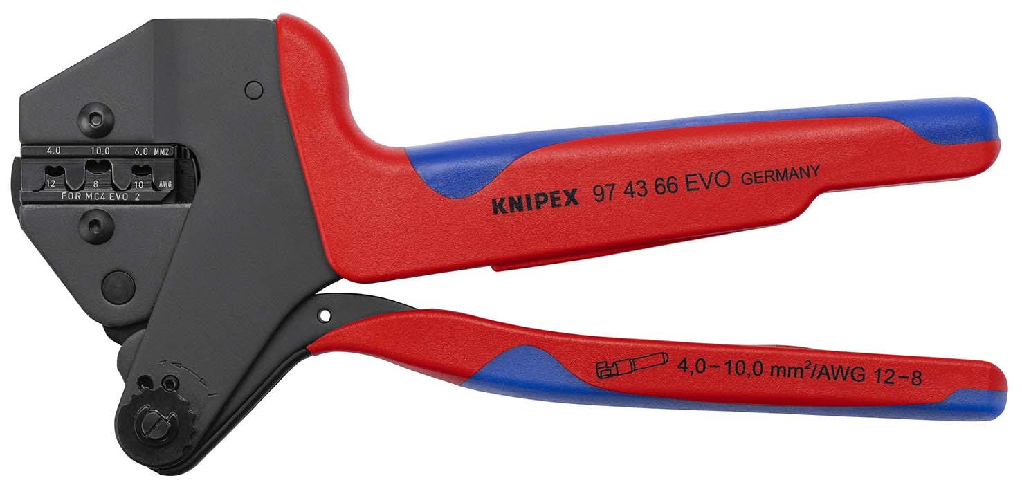 KNIPEX KNIPEX 97 43 66 EVO Crimp-Systemzange für auswechselbare Crimpeinsätze 200 mm brüniert mit Mehrkomponenten-Hüllen brüniert