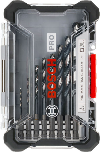 BOSCH PRO Metal HSS-G Impact Spiralbohrer Set, 8-tlg., in Box