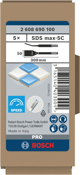 BOSCH PRO SDS max-5C Fliesenmeißel-Set, 50 x 300 mm, 5-tlg. BOSCH PRO SDS max-5C Fliesenmeißel-Set, 50 x 300 mm, 5-tlg.