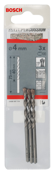 BOSCH Betonbohrer CYL-3, 4 x 40 x 75 mm, d 3,3 mm, 3er-Pack BOSCH Betonbohrer CYL-3, 4 x 40 x 75 mm, d 3,3 mm, 3er-Pack