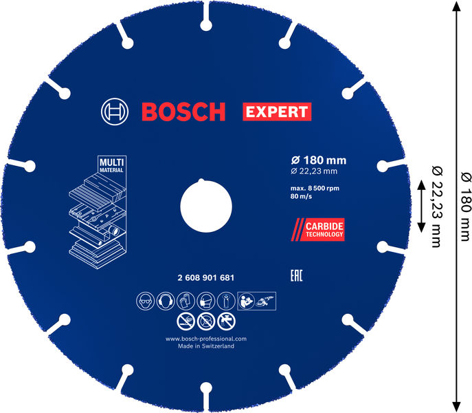BOSCH EXPERT Multi Material Carbide-Trennscheibe, 180 x 22,23 mm BOSCH EXPERT Multi Material Carbide-Trennscheibe, 180 x 22,23 mm