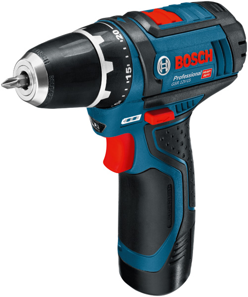 BOSCH Akku-Bohrschrauber GSR 12V-15, 2 Akku GBA 12V 2.0Ah, Ladg. u. Werkzeugtasche