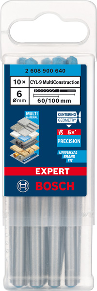 BOSCH EXPERT CLY-9 Multi Construction Bohrer-Set, 6x60x100 mm, 10-tlg. BOSCH EXPERT CLY-9 Multi Construction Bohrer-Set, 6x60x100 mm, 10-tlg.