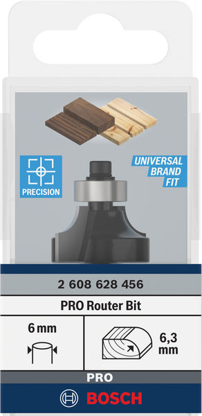 BOSCH PRO Abrundfräser, R 6,3, Schaft 6 mm