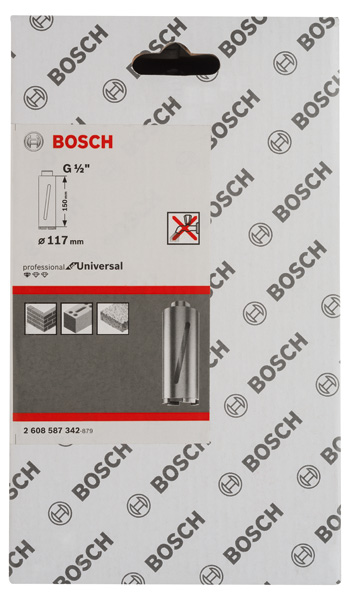 BOSCH Diamanttrockenbohrkrone G 1/2-Zoll, Standard for Universal, 117mm, 150mm, 6, 7mm