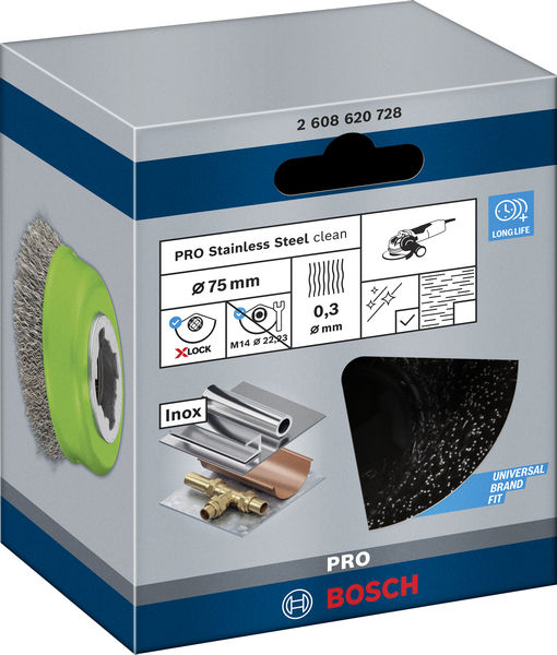 BOSCH PRO Stainless Steel clean X-Lock Topfbürste, 75 x 0,3 mm
